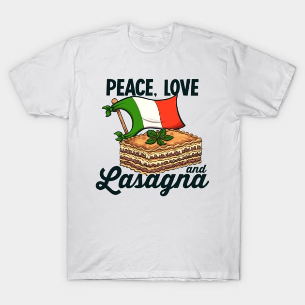 Peace, Love And Lasagna Cartoon T-Shirt by TheMaskedTooner